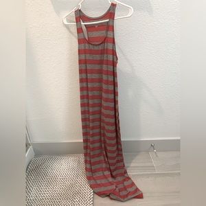 Gray and Red Stripped Maxi Dress